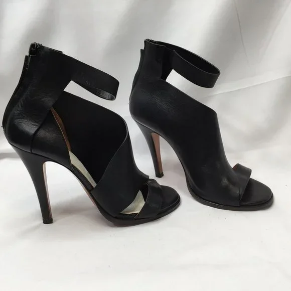 Mason Martin Margiela Stiletto Womens Heels 38.5 M Black Leather Peep-toe Shoes - Picture 7 of 11